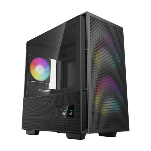 DeepCool CH360 Digital High Airflow mATX Case, 3x Pre-Installed aRGB Fan, Up to 360mm Radiator & 8x Fan Support, Digital Display, ABS + SPCC + Tempered Glass Materials, Black | R-CH360-BKAPE3D-G-1